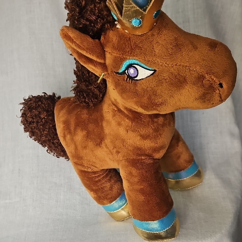 NEW  AFRO UNICORN Stuffed Animal Toy Brown Unicorn Plush Gold Blue Accents